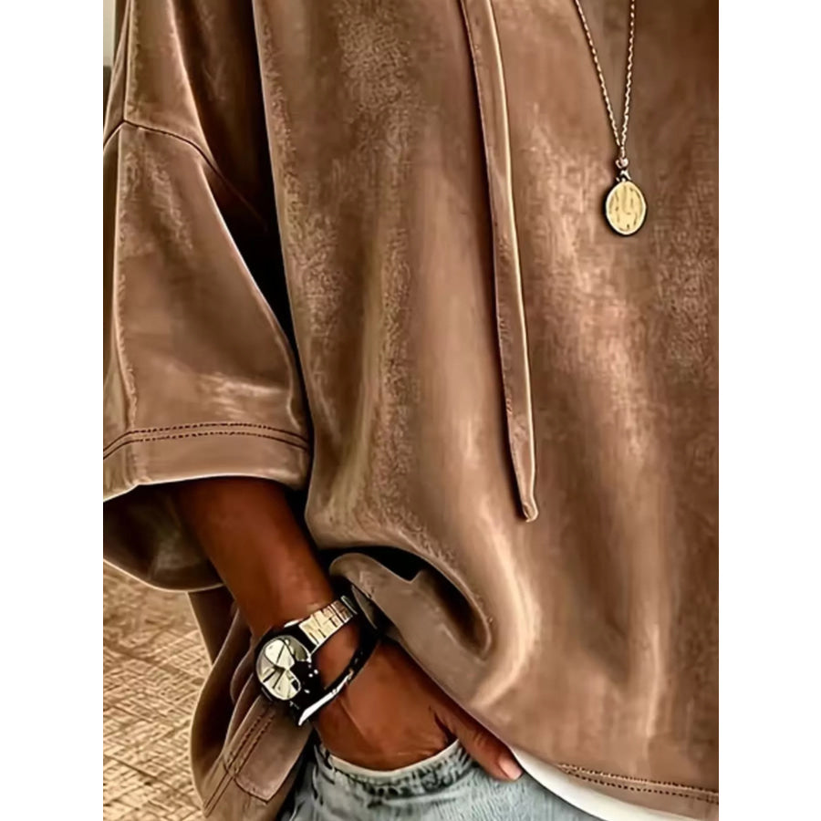 Velvet Loose Fit Hoodie with Drawstring Apparel and Accessories