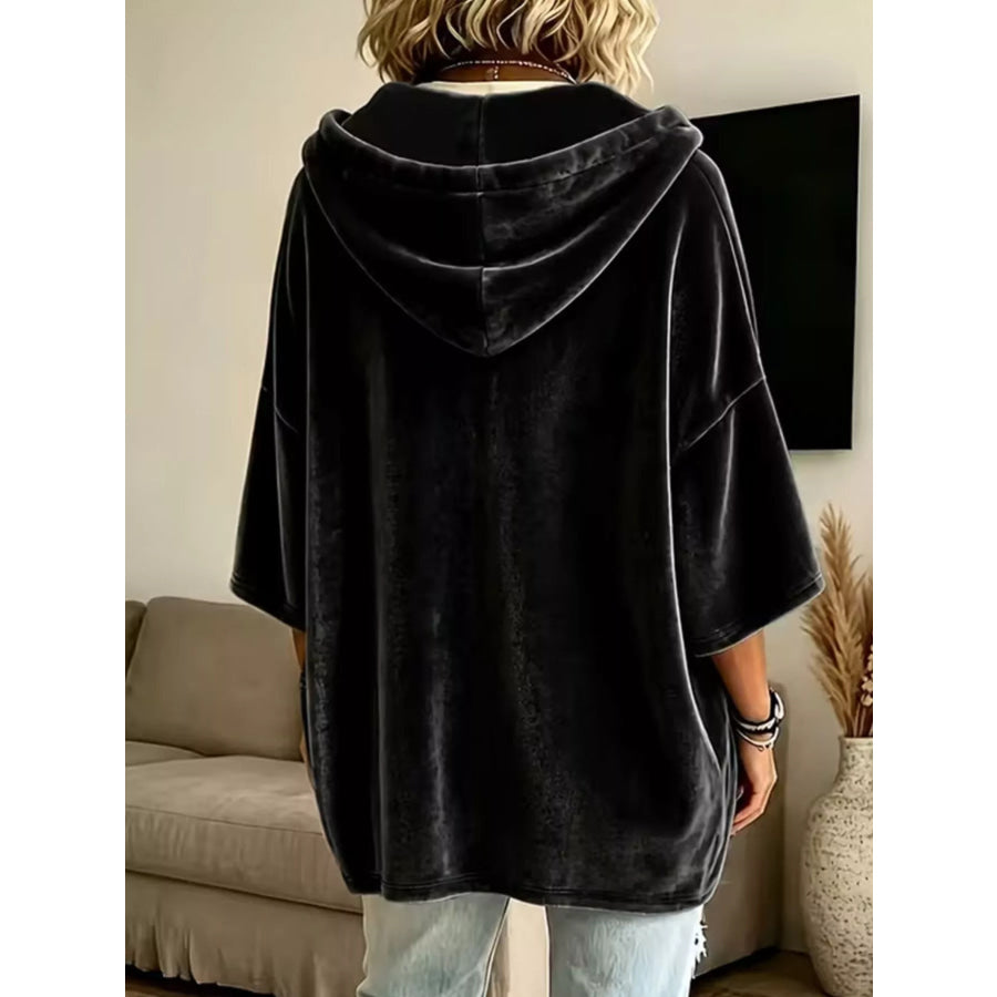 Velvet Loose Fit Hoodie with Drawstring Apparel and Accessories