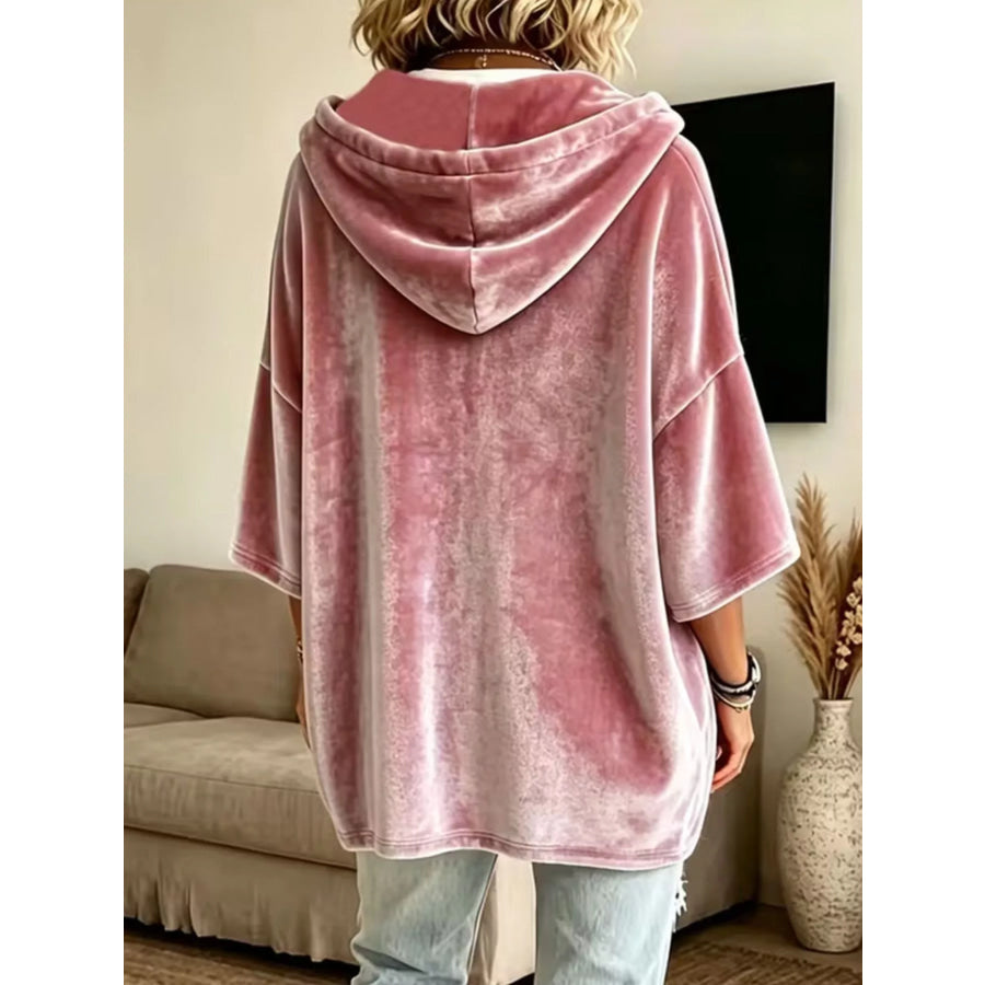 Velvet Loose Fit Hoodie with Drawstring Apparel and Accessories
