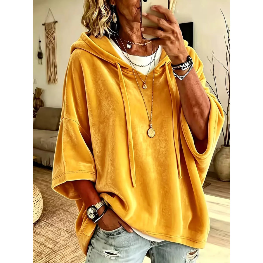 Velvet Loose Fit Hoodie with Drawstring Yellow / S Apparel and Accessories