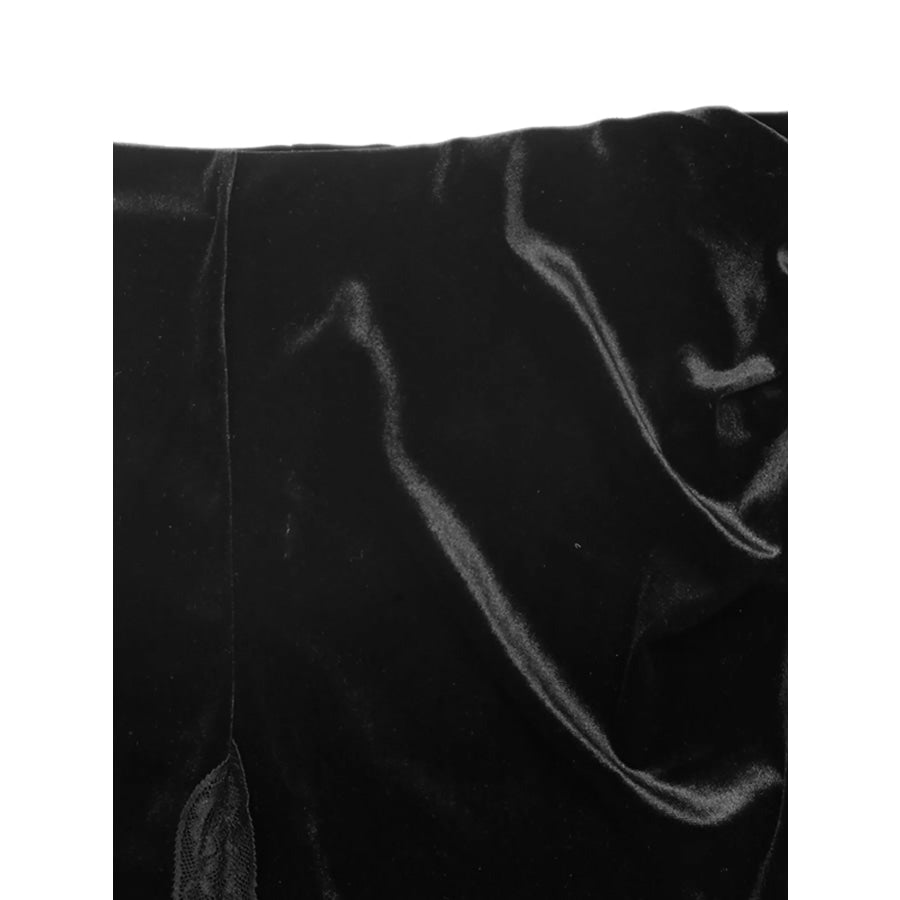 Velvet Mini Skirt with Lace Trim Apparel and Accessories