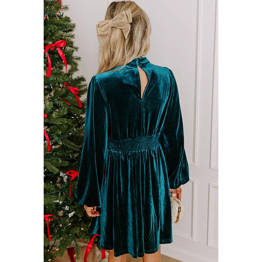 Velvet Mock Neck Long Sleeve Dress Apparel and Accessories
