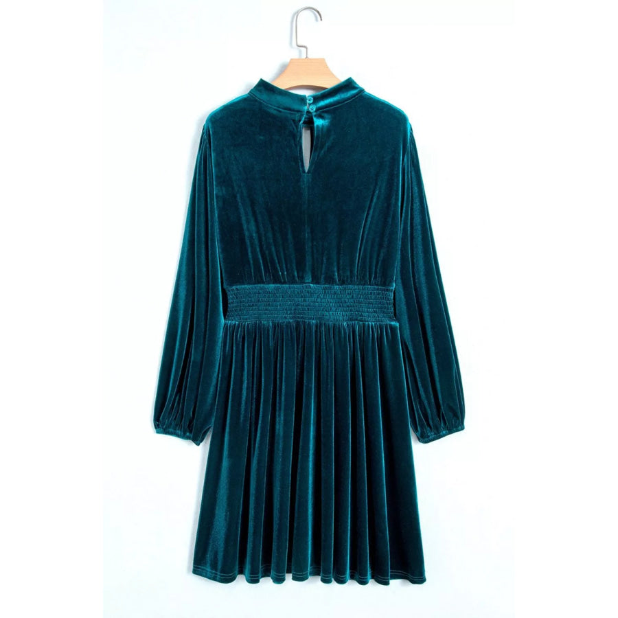 Velvet Mock Neck Long Sleeve Dress Apparel and Accessories
