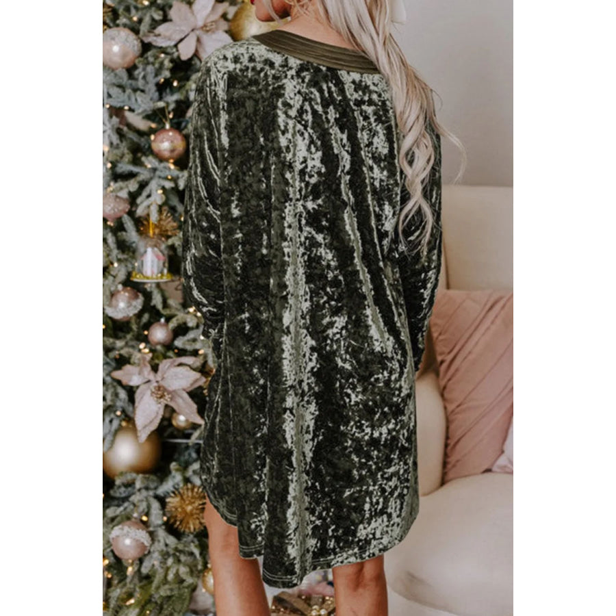 Velvet Notched Long Sleeve Mini Dress Apparel and Accessories