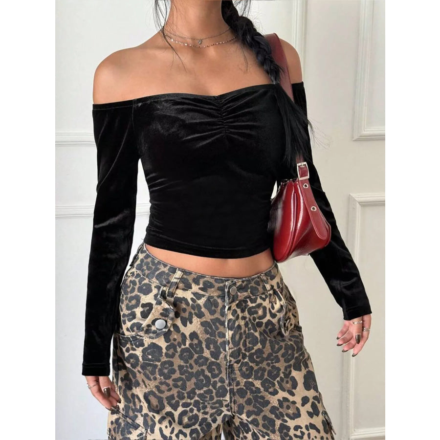 Velvet Off-Shoulder Long Sleeve T-Shirt Apparel and Accessories