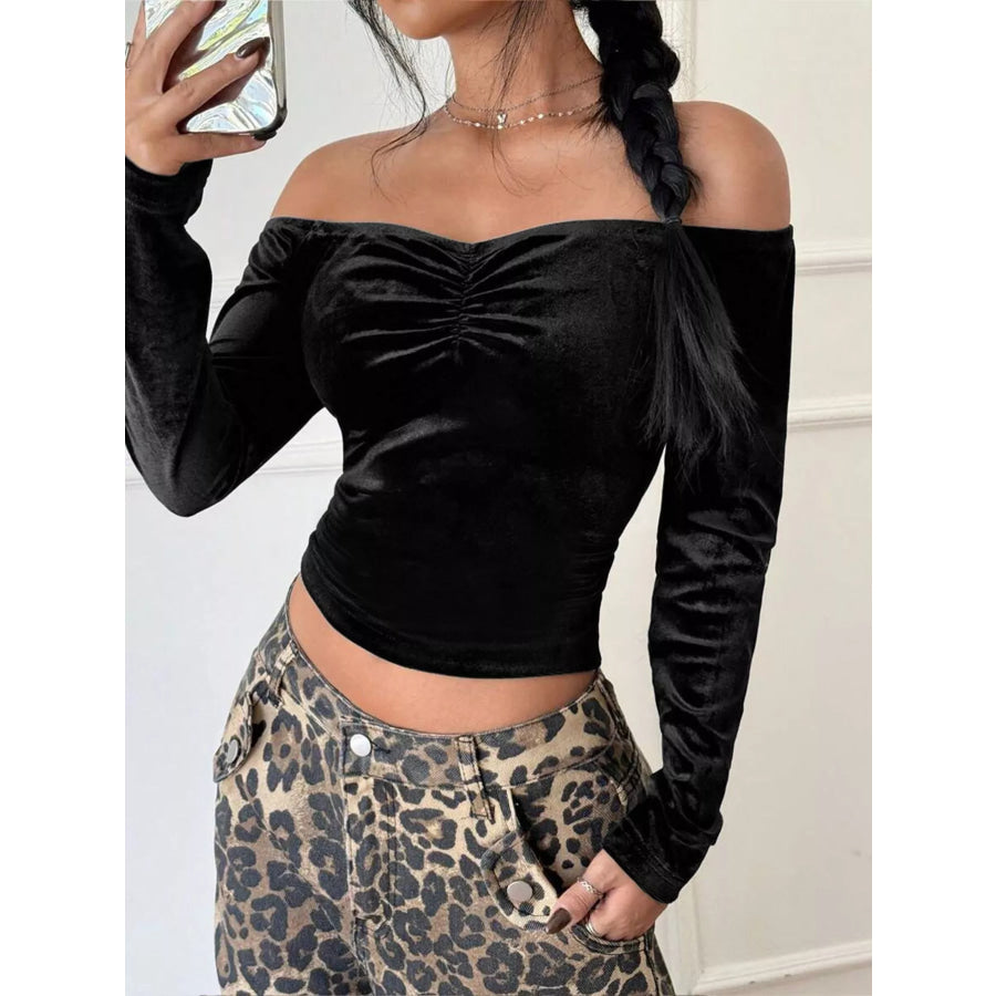 Velvet Off-Shoulder Long Sleeve T-Shirt Apparel and Accessories