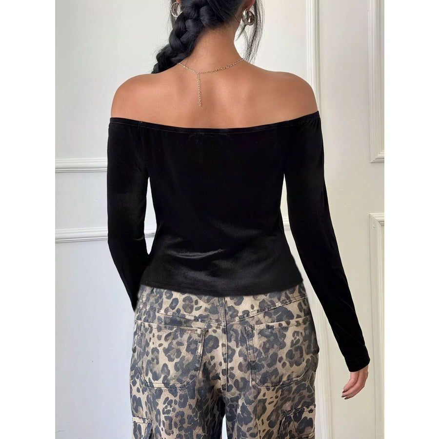 Velvet Off-Shoulder Long Sleeve T-Shirt Apparel and Accessories