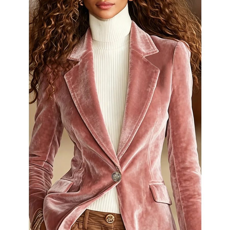 Velvet One-Button Long Sleeve Blazer Apparel and Accessories