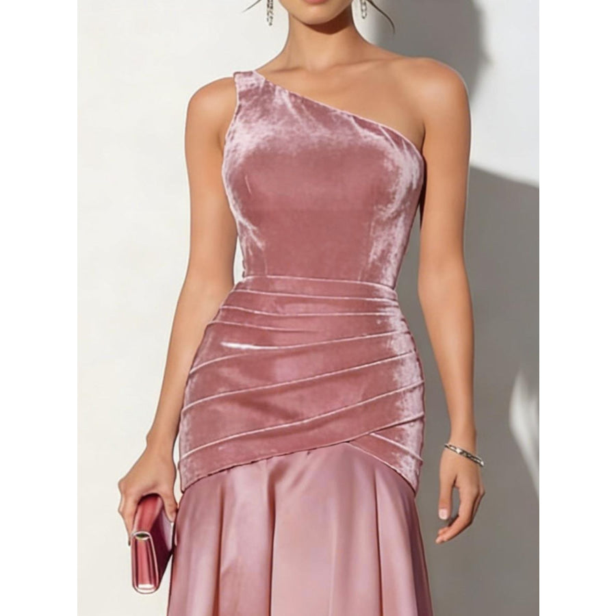 Velvet One-Shoulder Mermaid Maxi Dress Apparel and Accessories