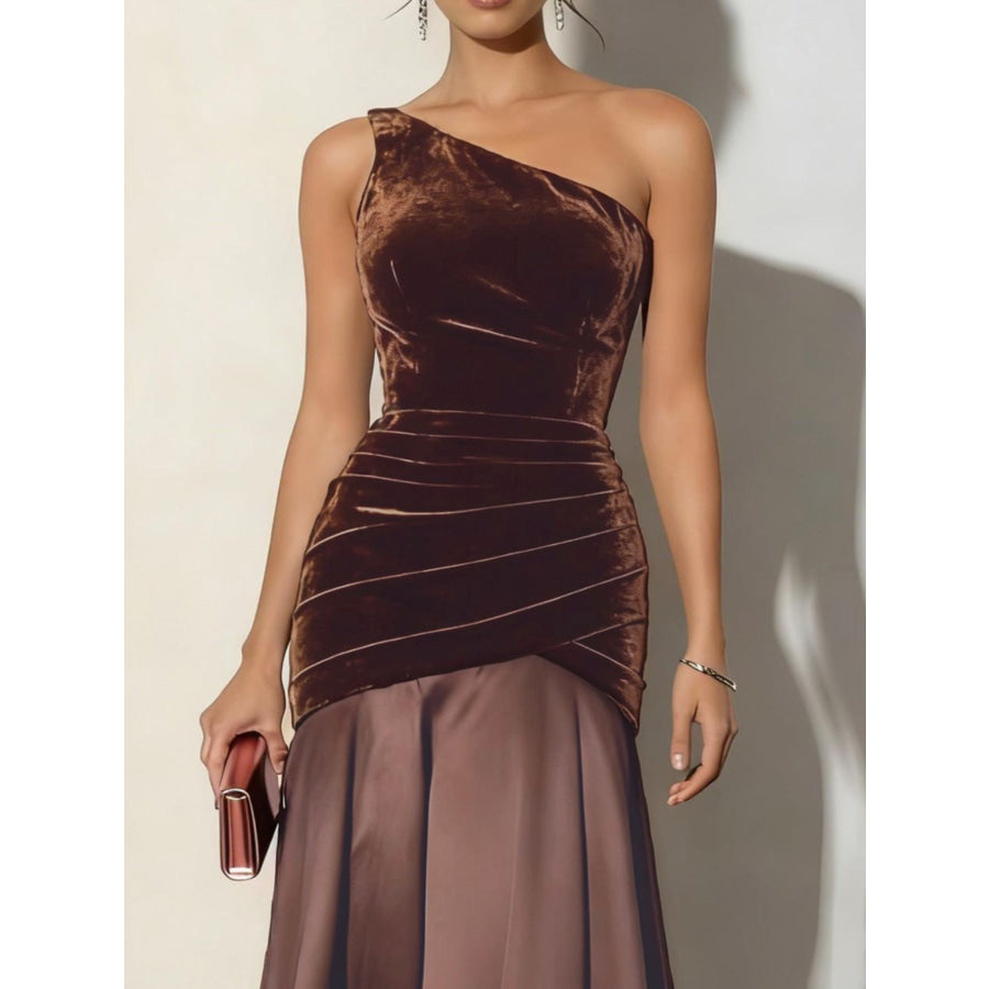 Velvet One-Shoulder Mermaid Maxi Dress Apparel and Accessories