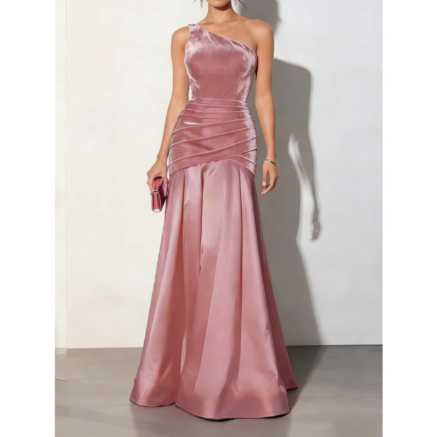 Velvet One-Shoulder Mermaid Maxi Dress Dusty Pink / S Apparel and Accessories
