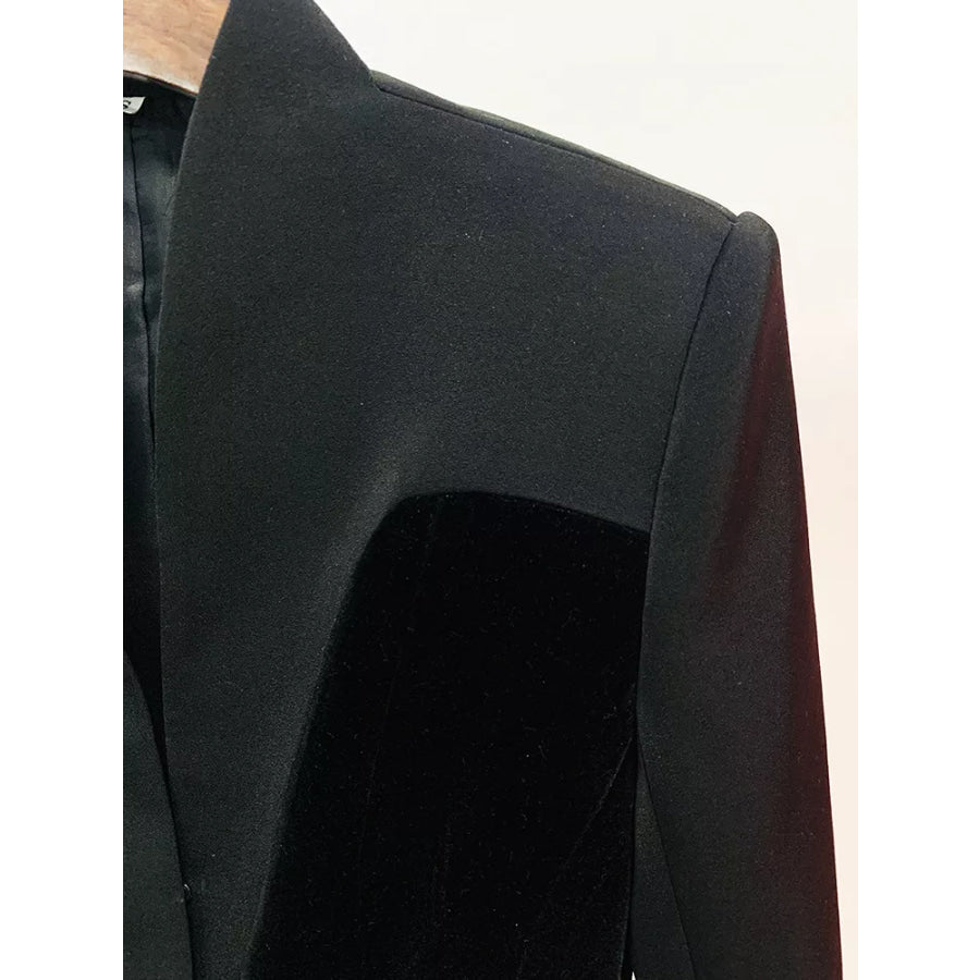 Velvet-Paneled Blazer with Stand-Up Collar Apparel and Accessories
