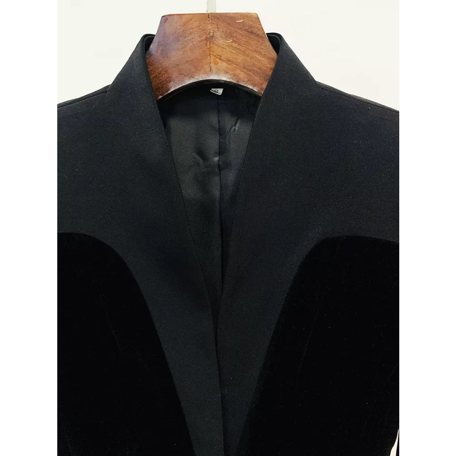 Velvet-Paneled Blazer with Stand-Up Collar Apparel and Accessories