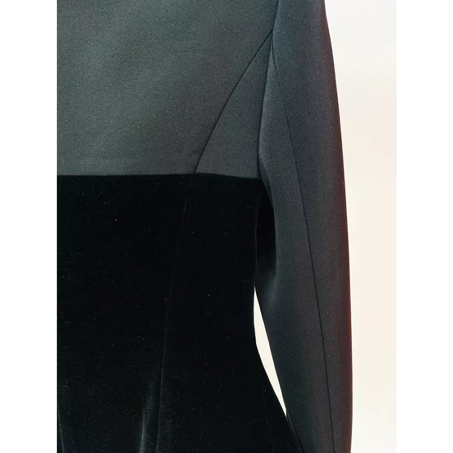 Velvet-Paneled Blazer with Stand-Up Collar Apparel and Accessories