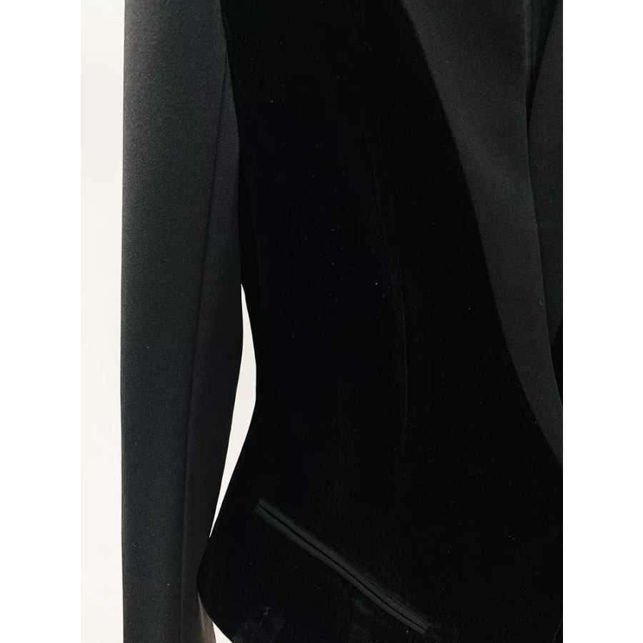 Velvet-Paneled Blazer with Stand-Up Collar Apparel and Accessories
