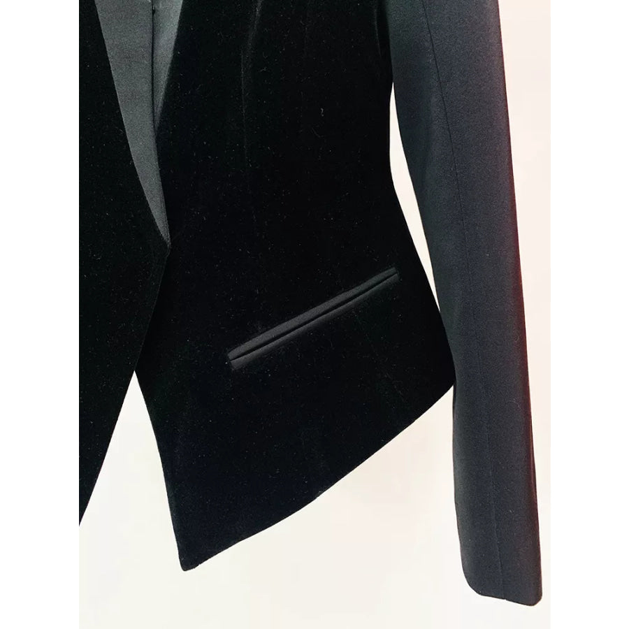 Velvet-Paneled Blazer with Stand-Up Collar Apparel and Accessories