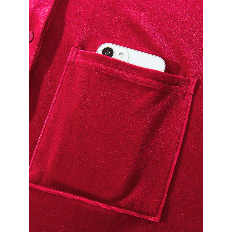 Velvet Patch Pocket Button Down Loose Shirt Apparel and Accessories
