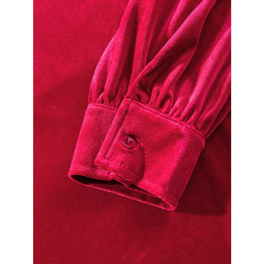 Velvet Patch Pocket Button Down Loose Shirt Apparel and Accessories
