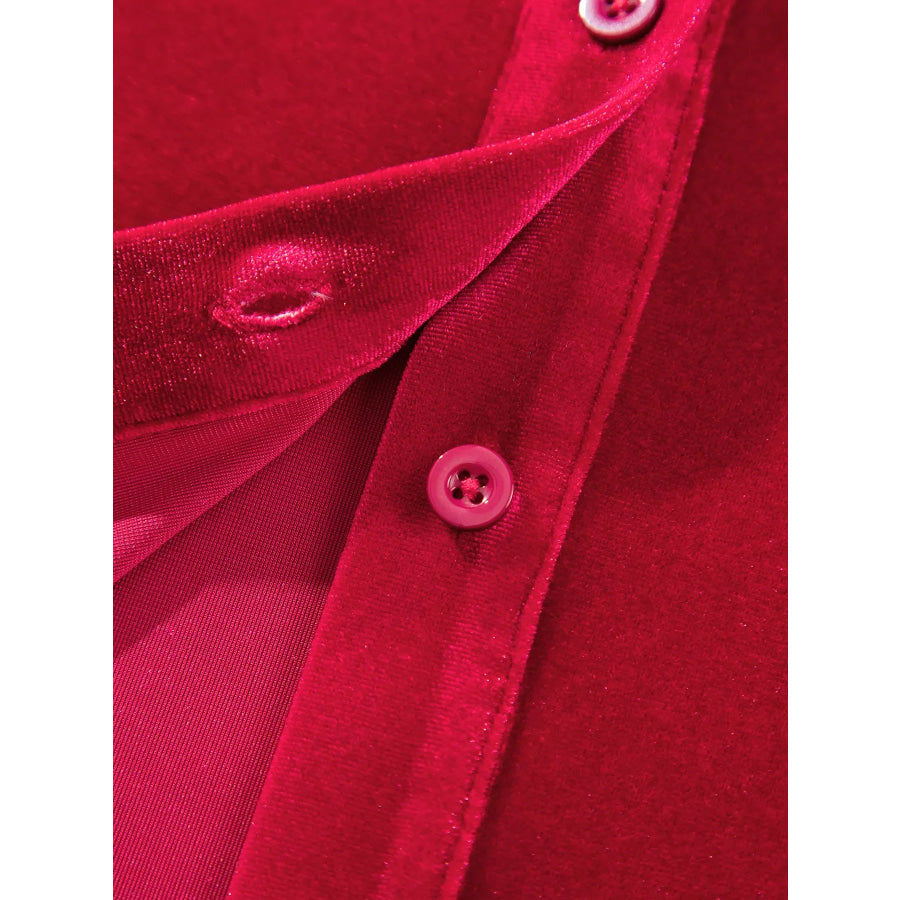 Velvet Patch Pocket Button Down Loose Shirt Apparel and Accessories