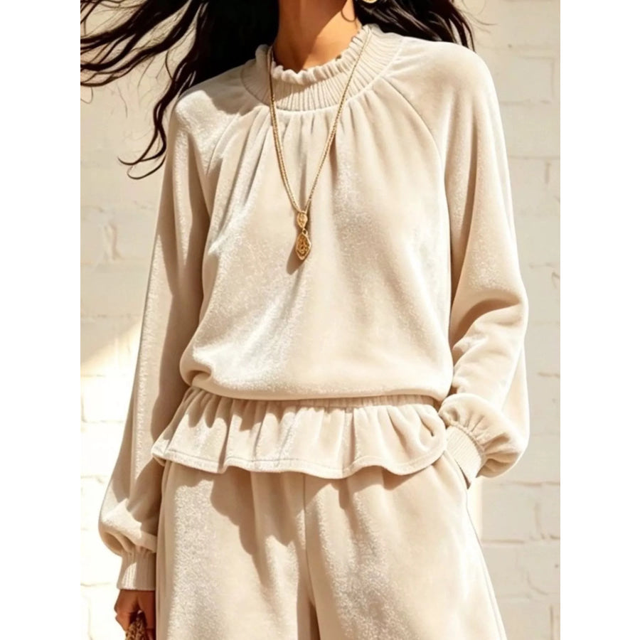 Velvet Peplum Top and Wide-Leg Pants Set Apparel Accessories