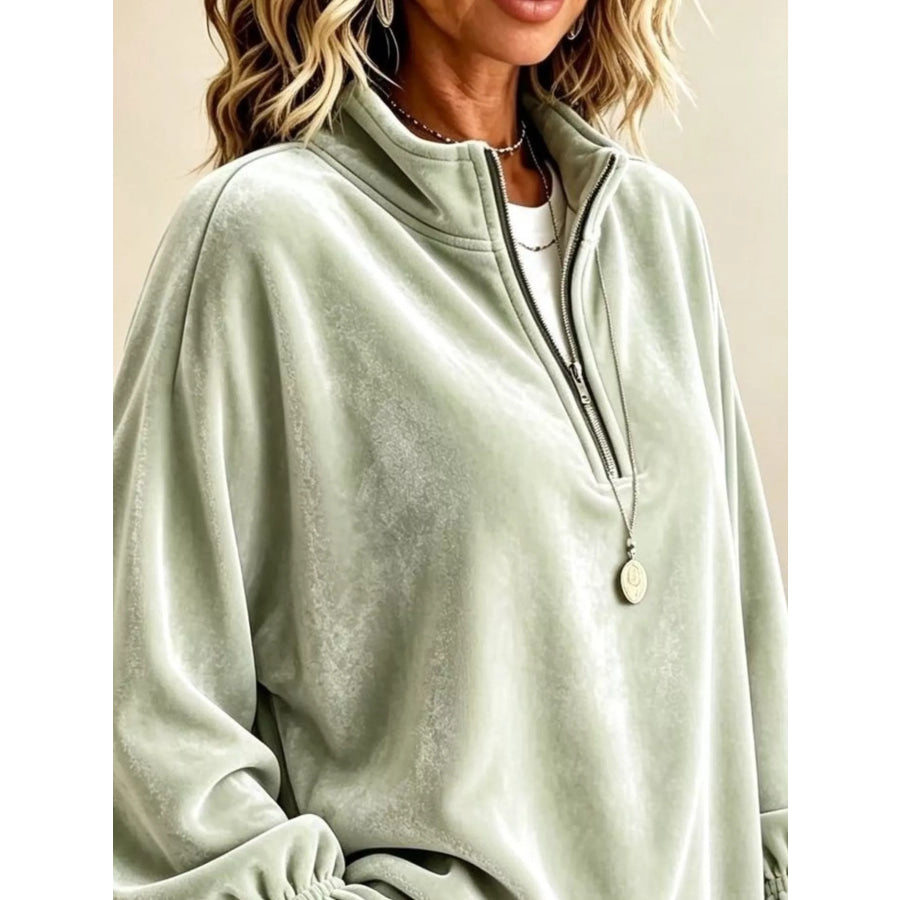 Velvet Quarter-Zip Sweatshirt with Ruffled Cuffs Apparel and Accessories