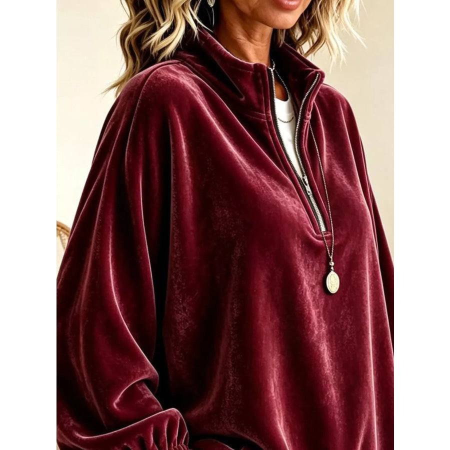 Velvet Quarter-Zip Sweatshirt with Ruffled Cuffs Apparel and Accessories
