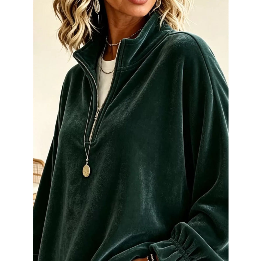 Velvet Quarter-Zip Sweatshirt with Ruffled Cuffs Apparel and Accessories