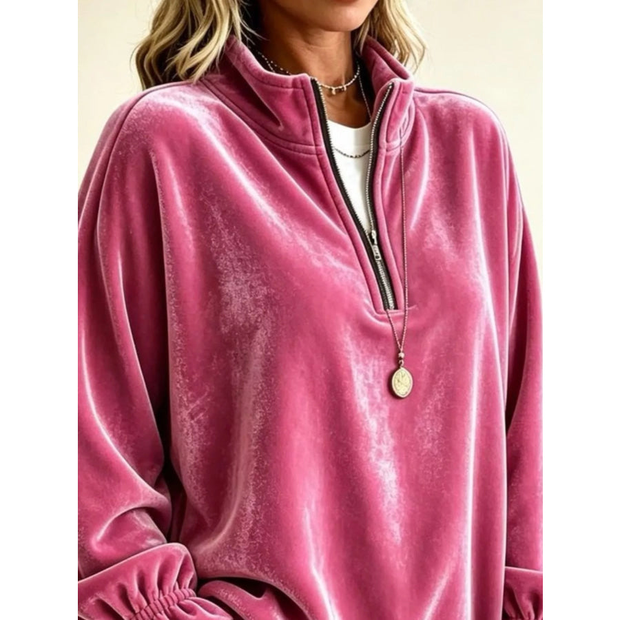 Velvet Quarter-Zip Sweatshirt with Ruffled Cuffs Apparel and Accessories