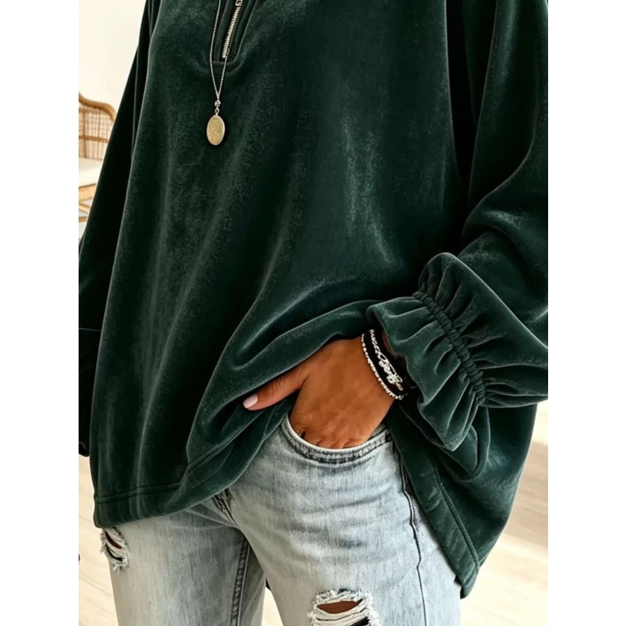 Velvet Quarter-Zip Sweatshirt with Ruffled Cuffs Apparel and Accessories