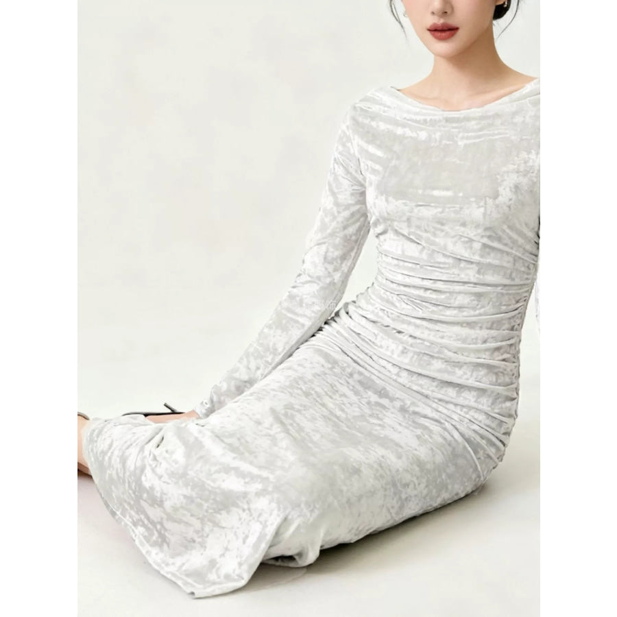 Velvet Ruched Bodycon Midi Dress Apparel and Accessories