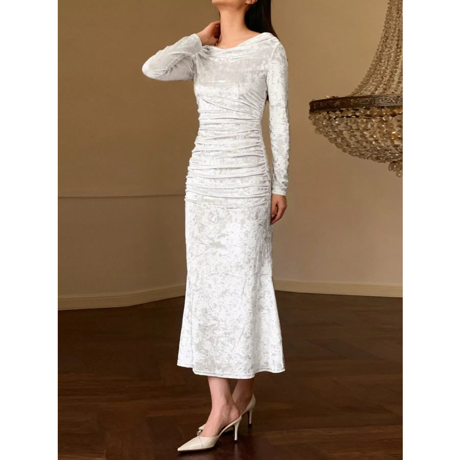 Velvet Ruched Bodycon Midi Dress Apparel and Accessories