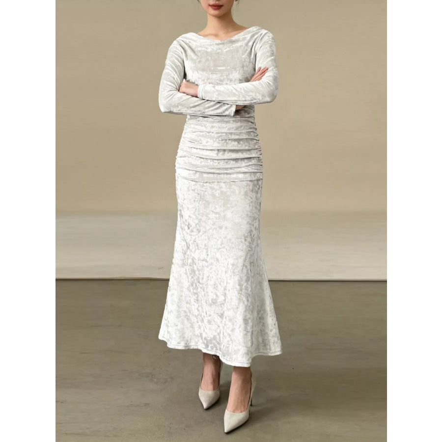 Velvet Ruched Bodycon Midi Dress Apparel and Accessories