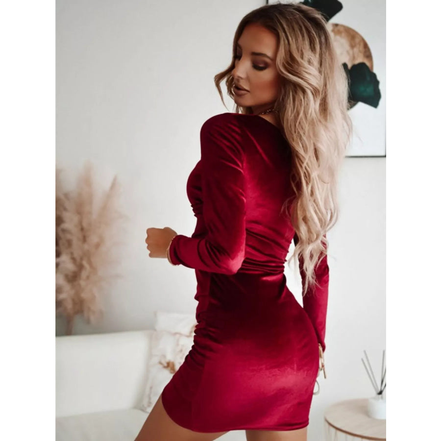 Velvet Ruched Bodycon Mini Dress Apparel and Accessories