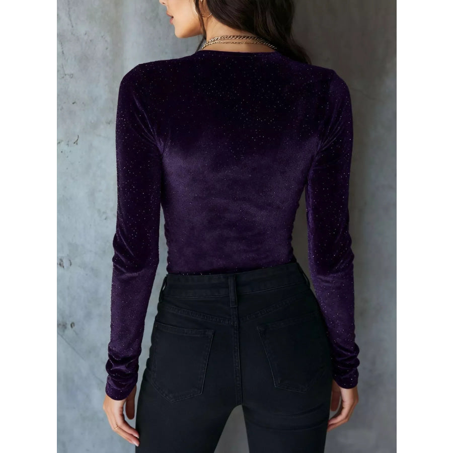Velvet Ruched Long Sleeve T-Shirt Apparel and Accessories