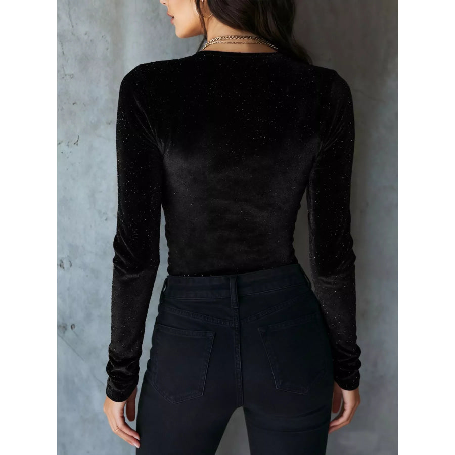 Velvet Ruched Long Sleeve T-Shirt Apparel and Accessories