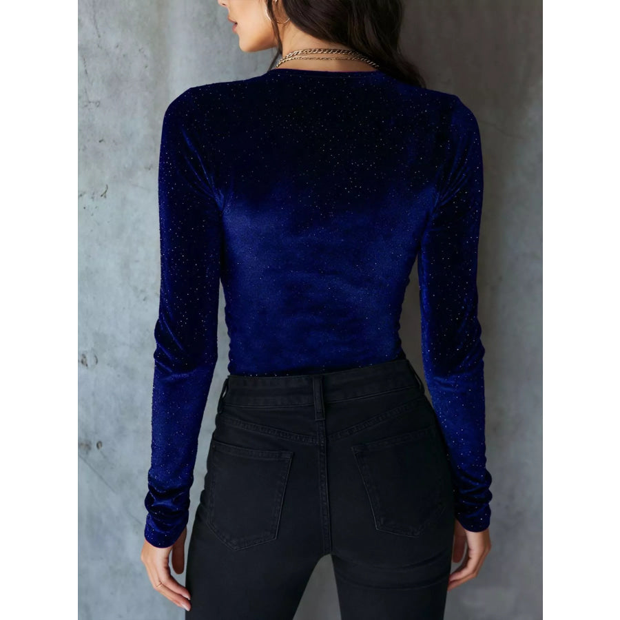 Velvet Ruched Long Sleeve T-Shirt Apparel and Accessories
