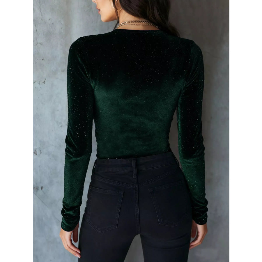 Velvet Ruched Long Sleeve T-Shirt Apparel and Accessories