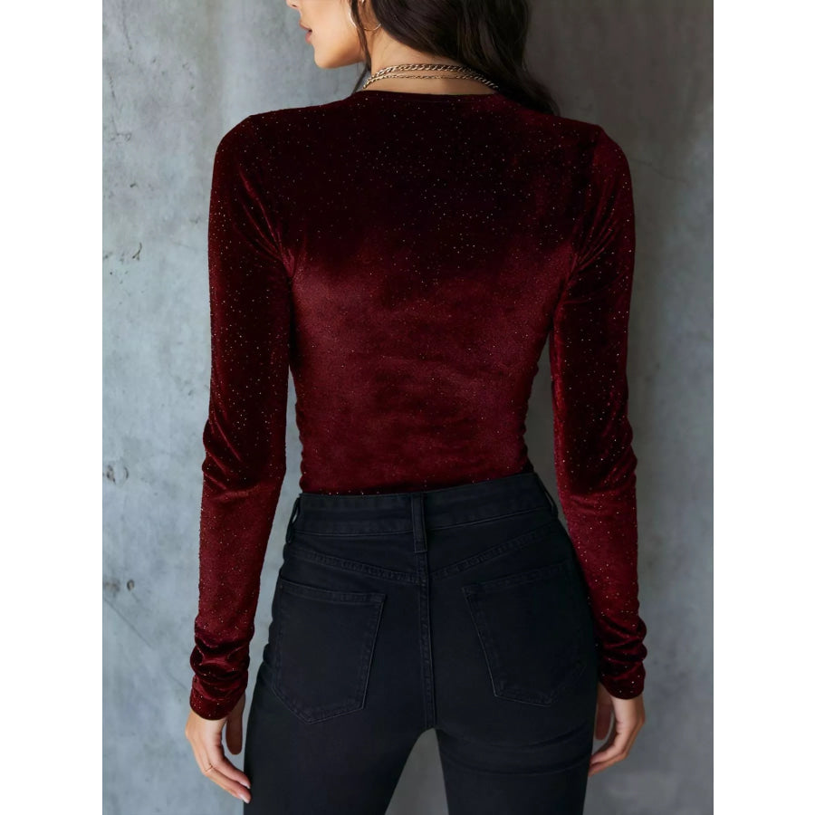Velvet Ruched Long Sleeve T-Shirt Apparel and Accessories