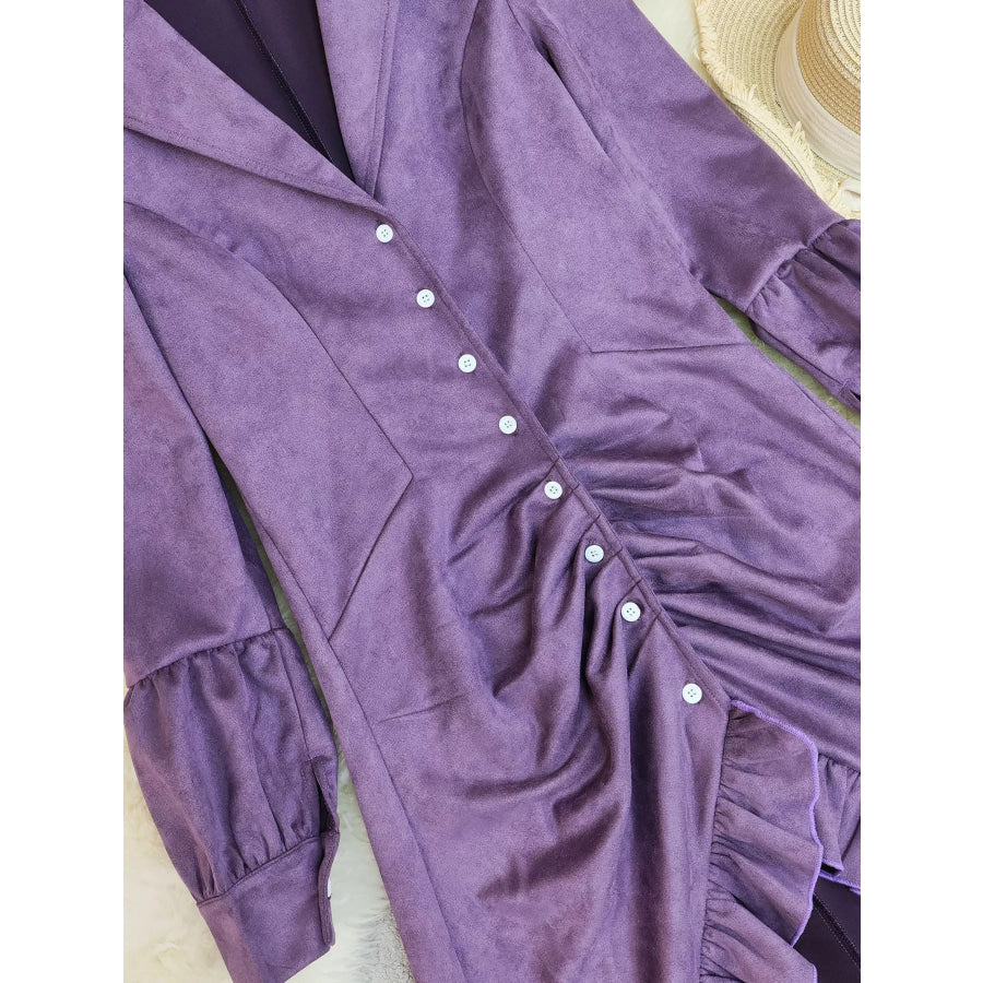 Velvet Ruffle Slit Midi Dress Apparel and Accessories