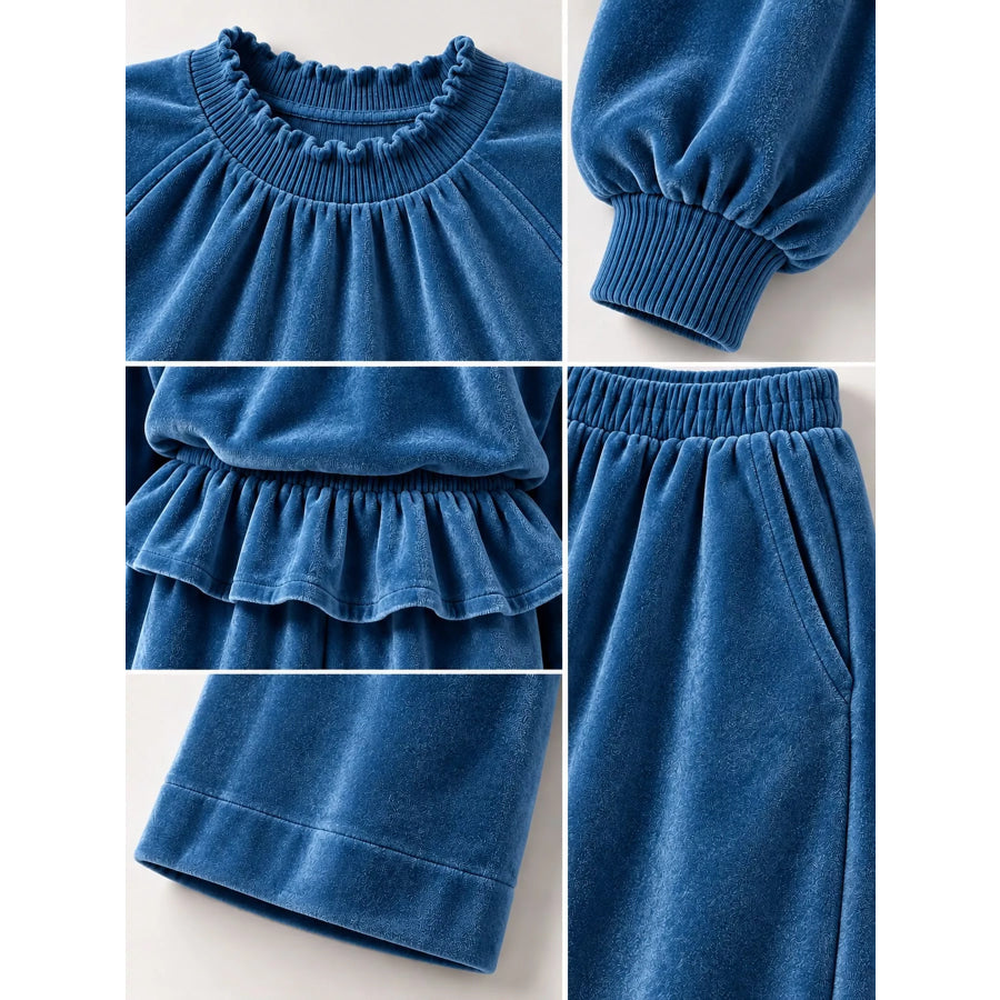 Velvet Ruffled Hem Top and Wide-Leg Pants Set Apparel Accessories
