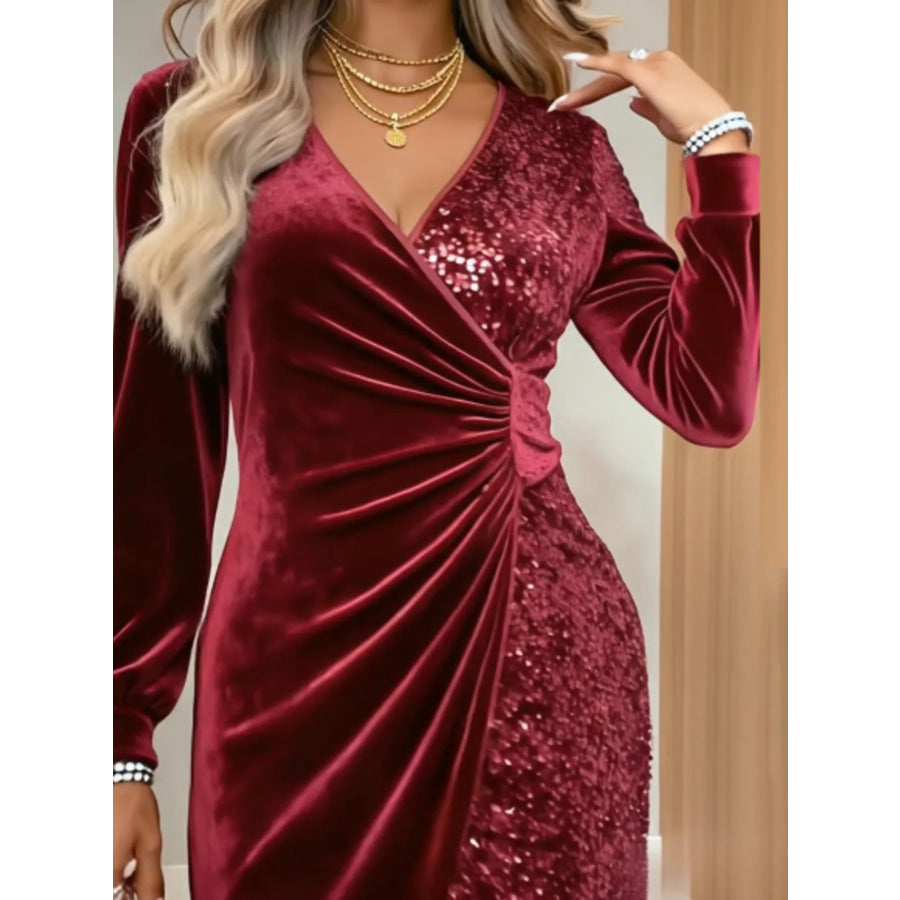 Velvet Sequin Long Sleeve Wrap Dress Apparel and Accessories
