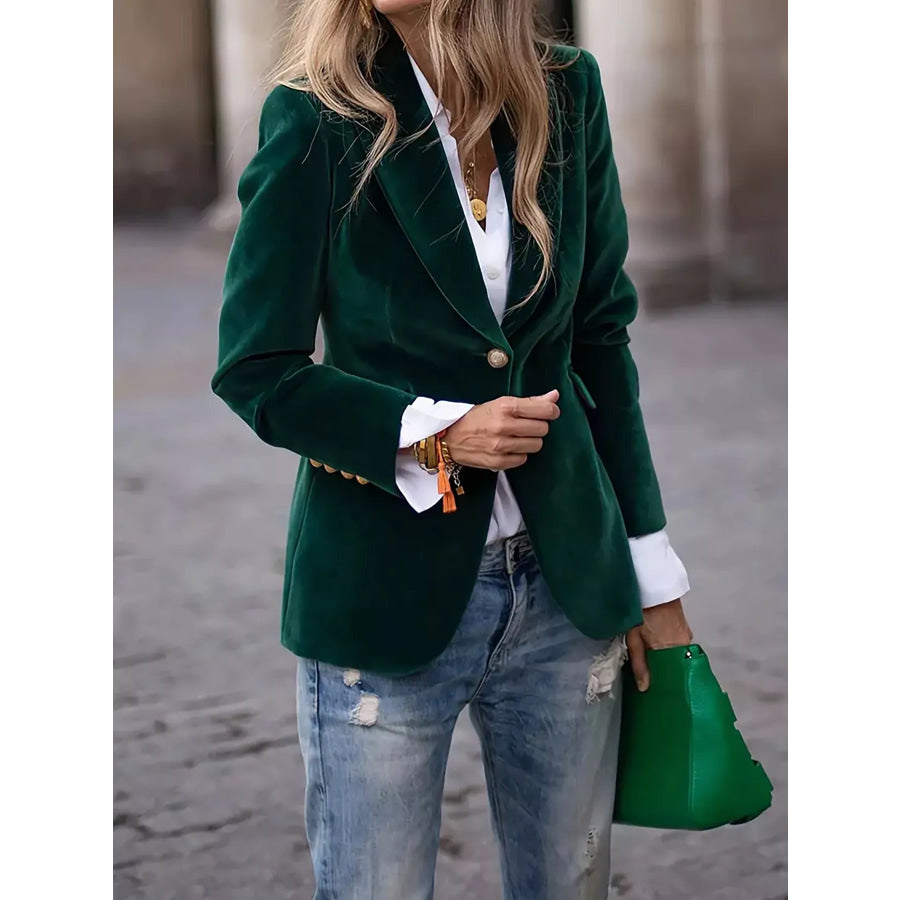 Velvet Single-Button Blazer Dark Green / S Apparel and Accessories