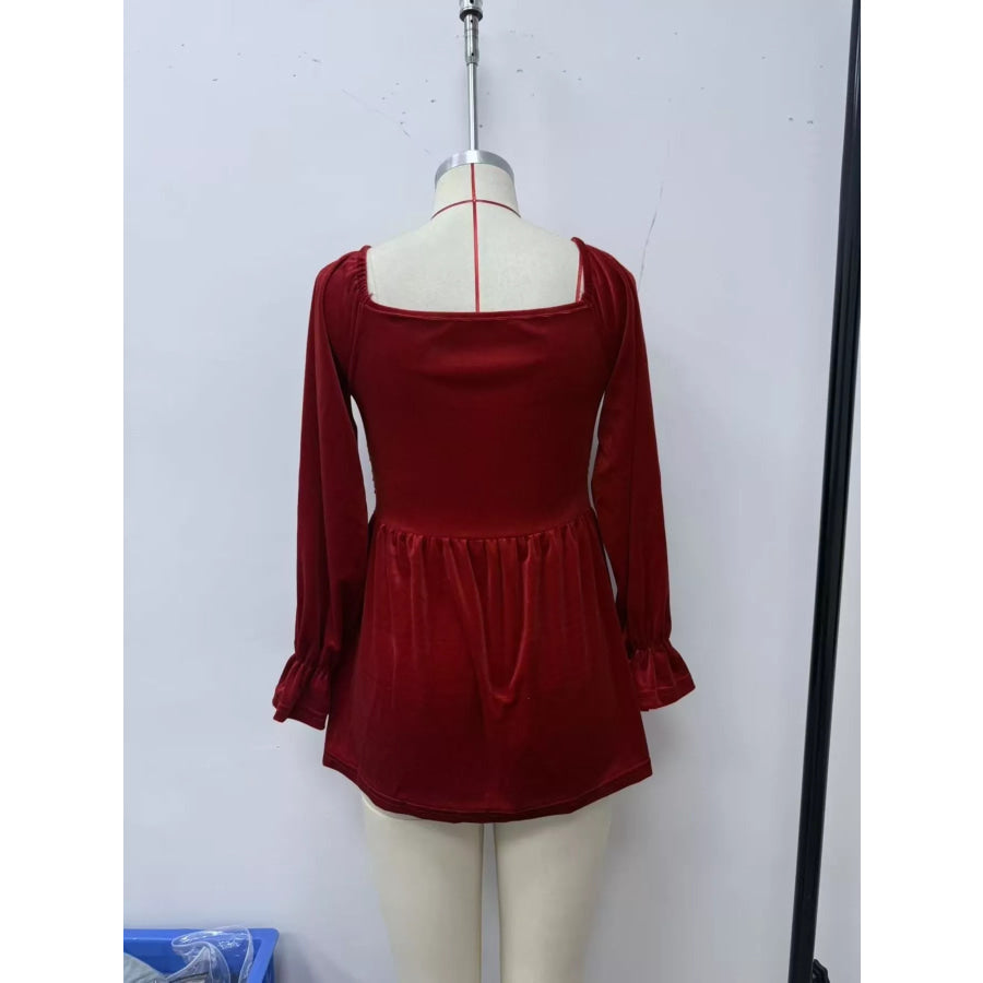 Velvet Smocked Peplum Blouse Apparel and Accessories