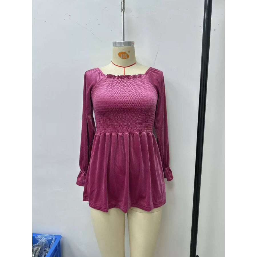 Velvet Smocked Peplum Blouse Apparel and Accessories