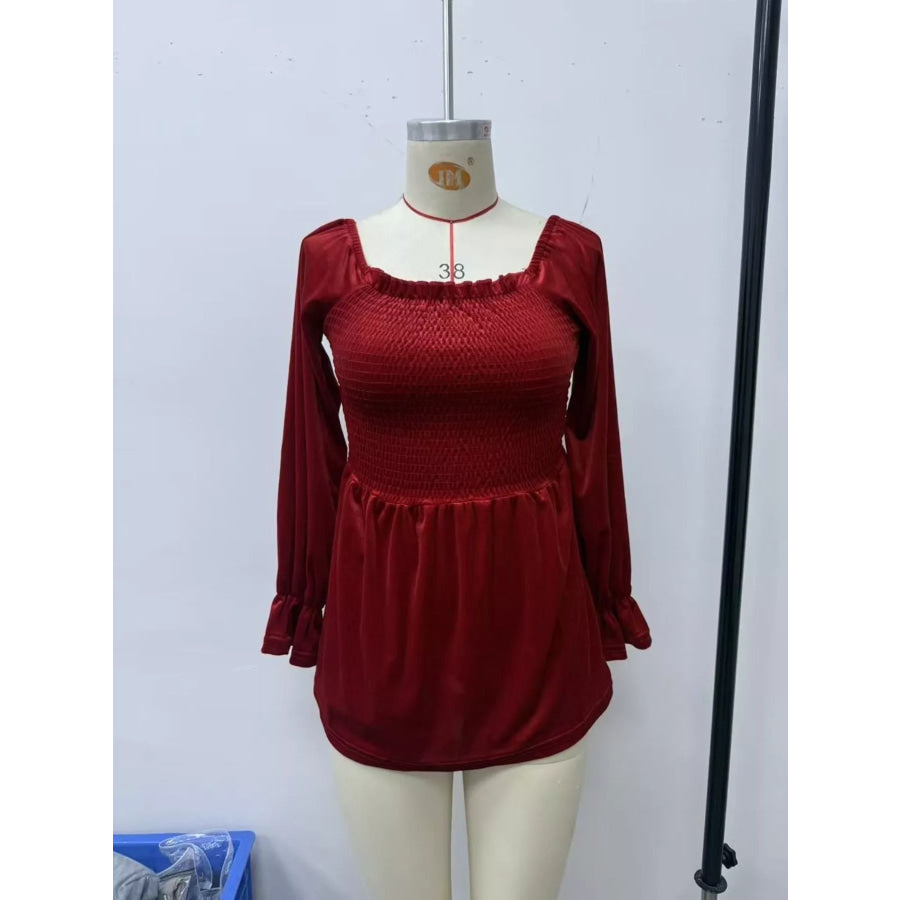 Velvet Smocked Peplum Blouse Apparel and Accessories