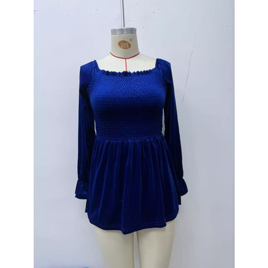 Velvet Smocked Peplum Blouse Apparel and Accessories