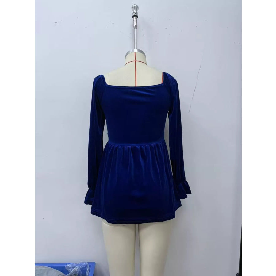 Velvet Smocked Peplum Blouse Apparel and Accessories
