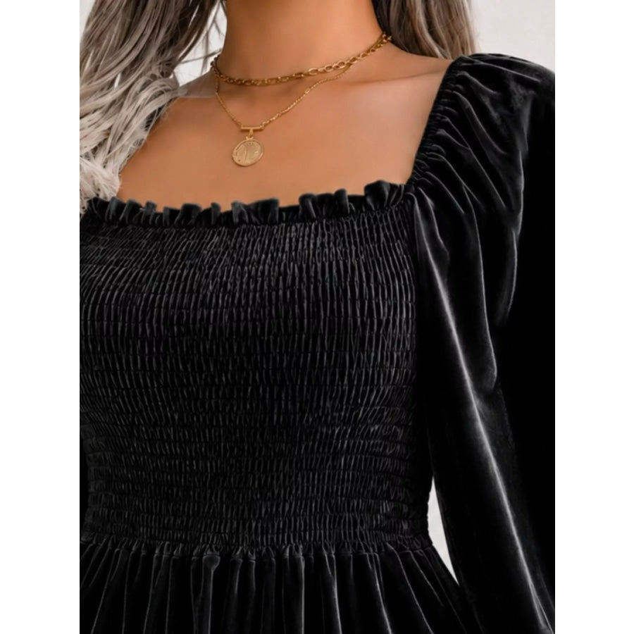 Velvet Smocked Peplum Blouse Apparel and Accessories