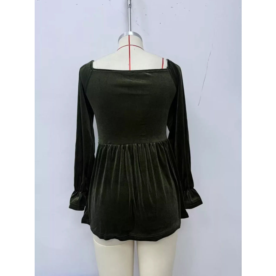 Velvet Smocked Peplum Blouse Apparel and Accessories