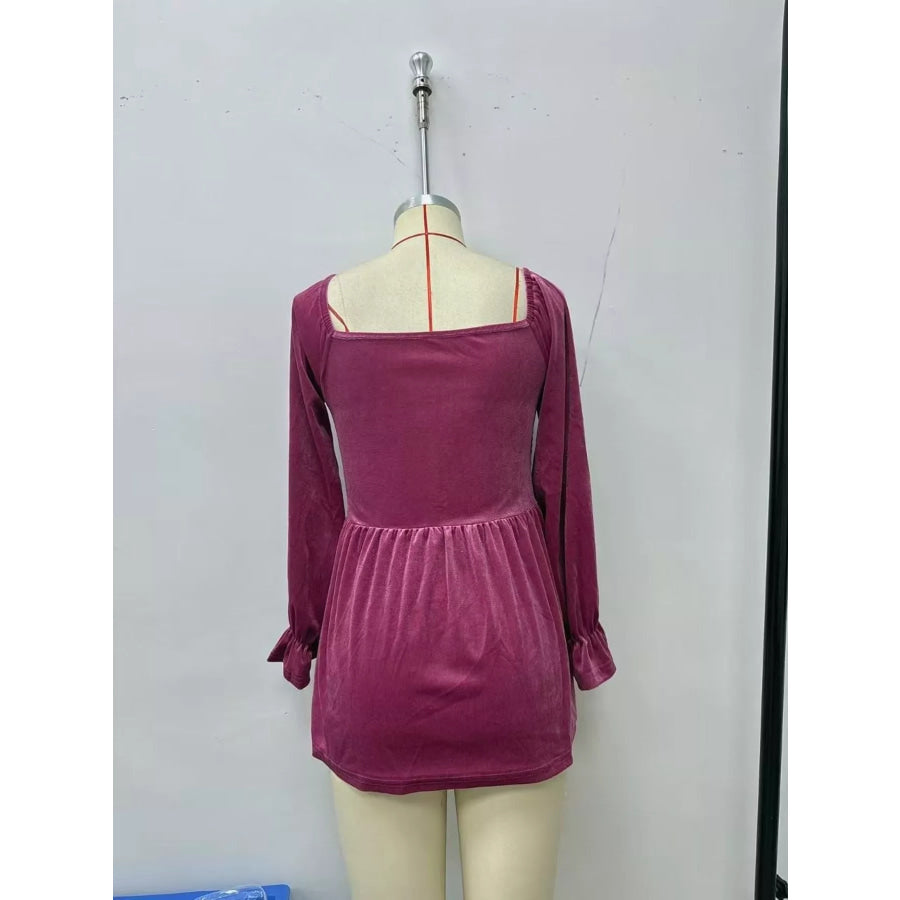 Velvet Smocked Peplum Blouse Apparel and Accessories
